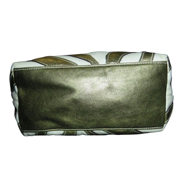 Coach 2005 Canvas & Leather Pochette Demi Bag White w/ gold Zebra Print Accents - Picture 5 of 12